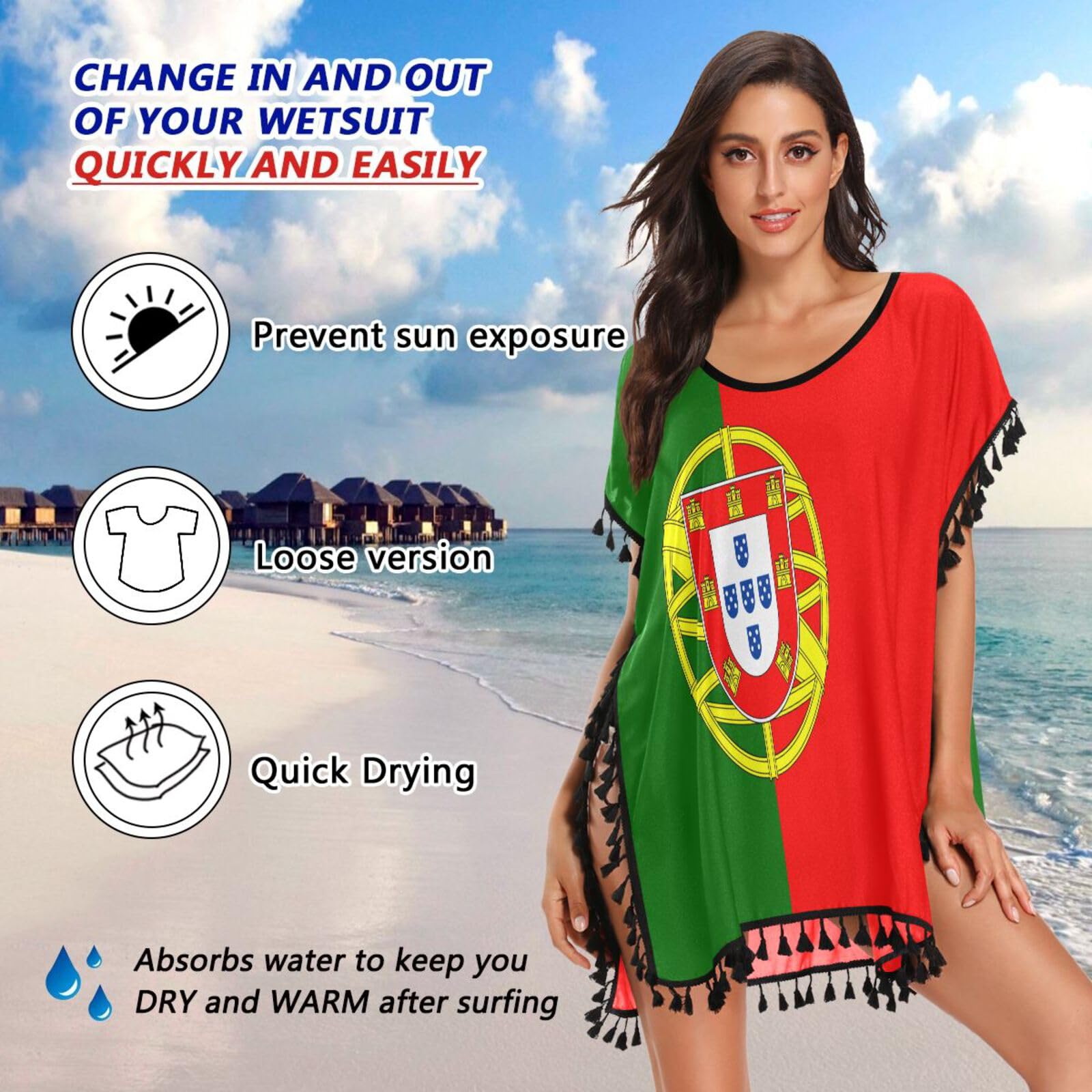 Linqin Traje de baño mujer bandera Portugal vestido playa