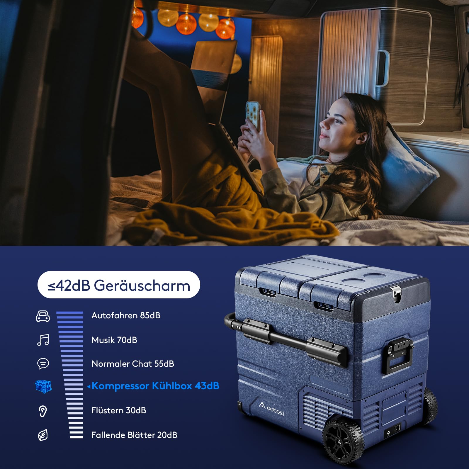 AAOBOSI 55L Kompressor Kühlbox Dual Zone 12/24V 100-240V APP USB LED Räder