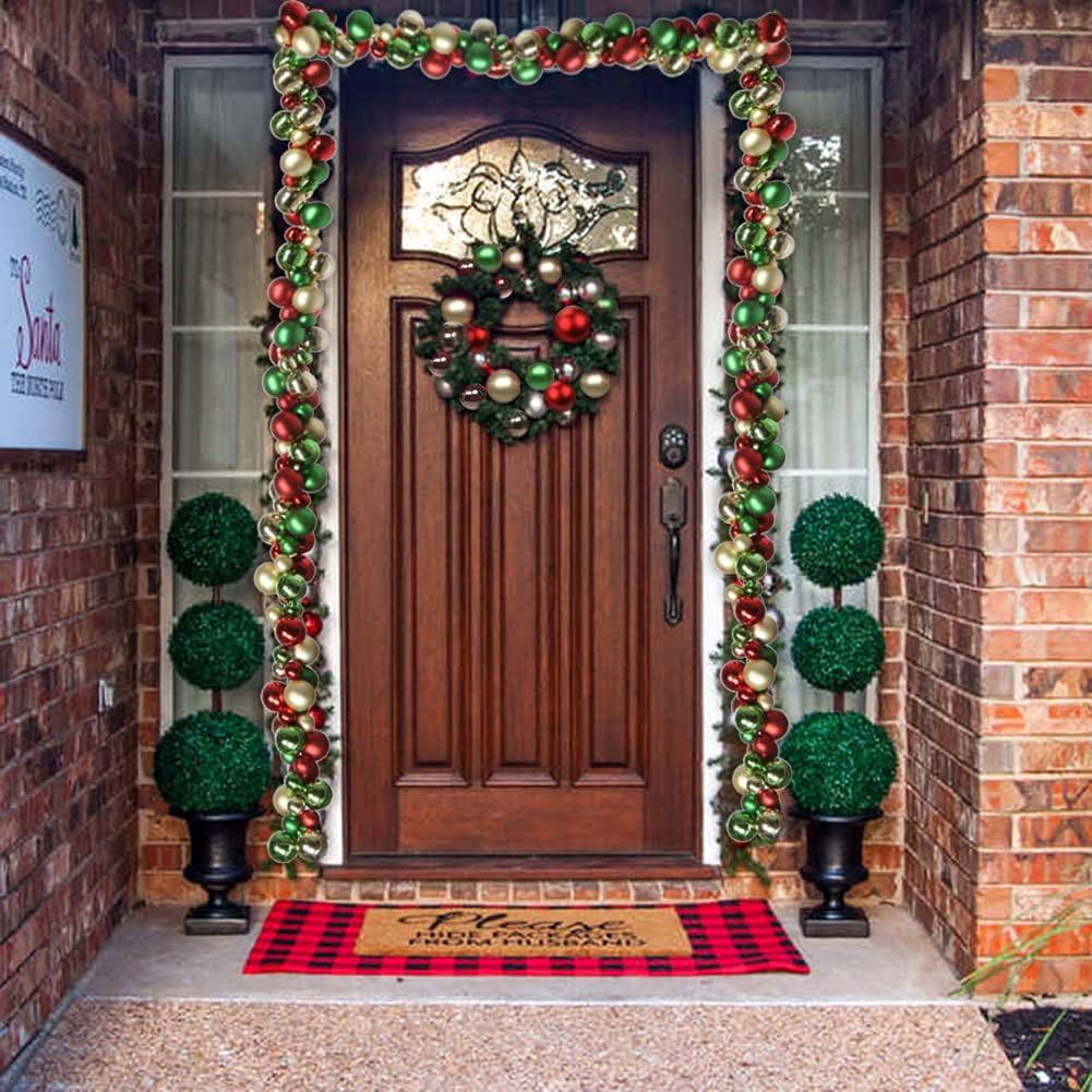 6 FEET Christmas Ball Garland Ornaments Shatterproof Xmas Hanging Balls Decorations for Home Indoor Outdoor Mantel Holiday Party Wedding Tree - Red Green Gold