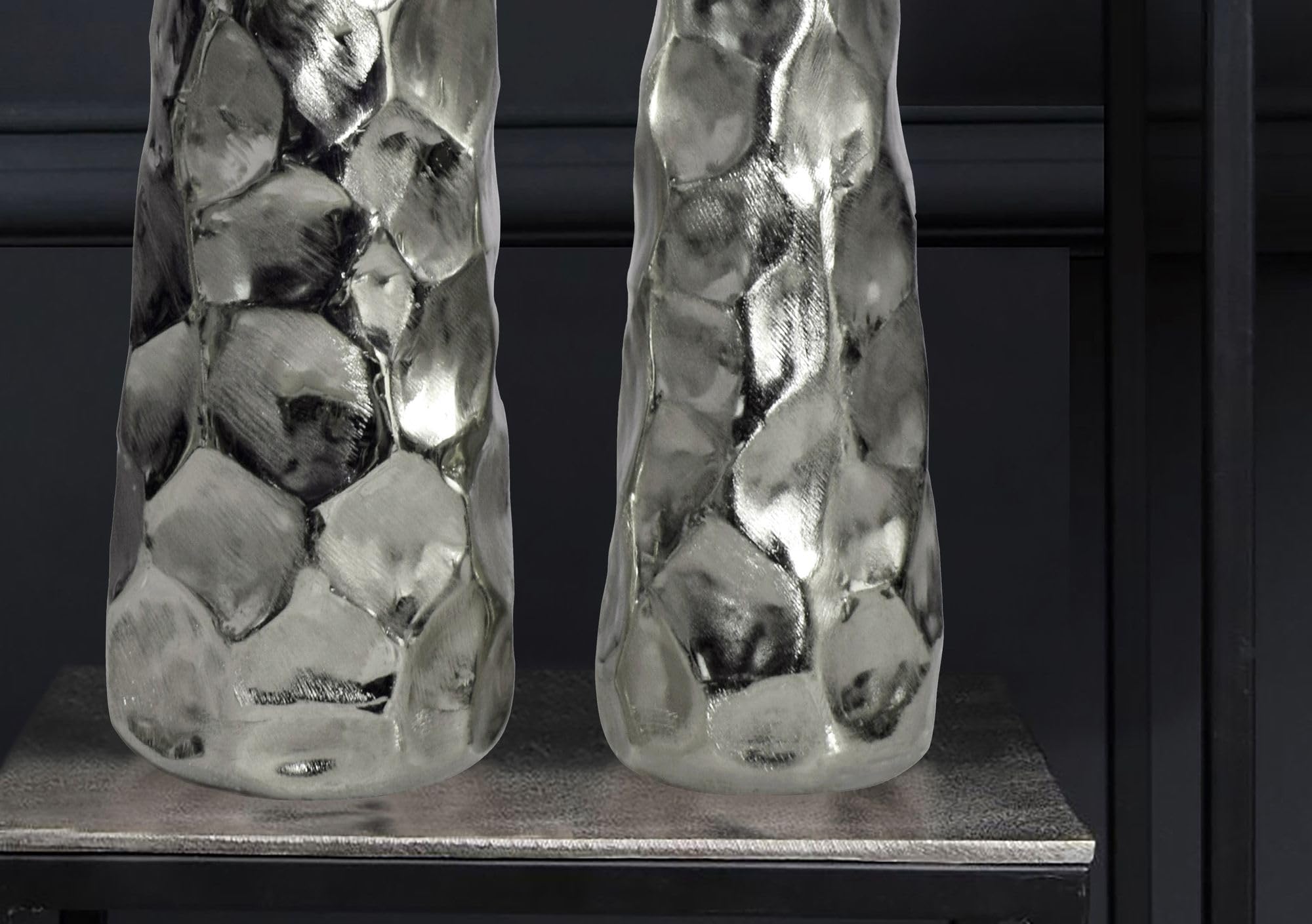 FineBuy Vase 2er Set Aluminium Silber Hammerschlag, Blumenvase | Dekovasen rund, Tischvasen handgefertigt, Wohndeko für Wohnzimmer, Sideboard und Esstisch, Tischdeko