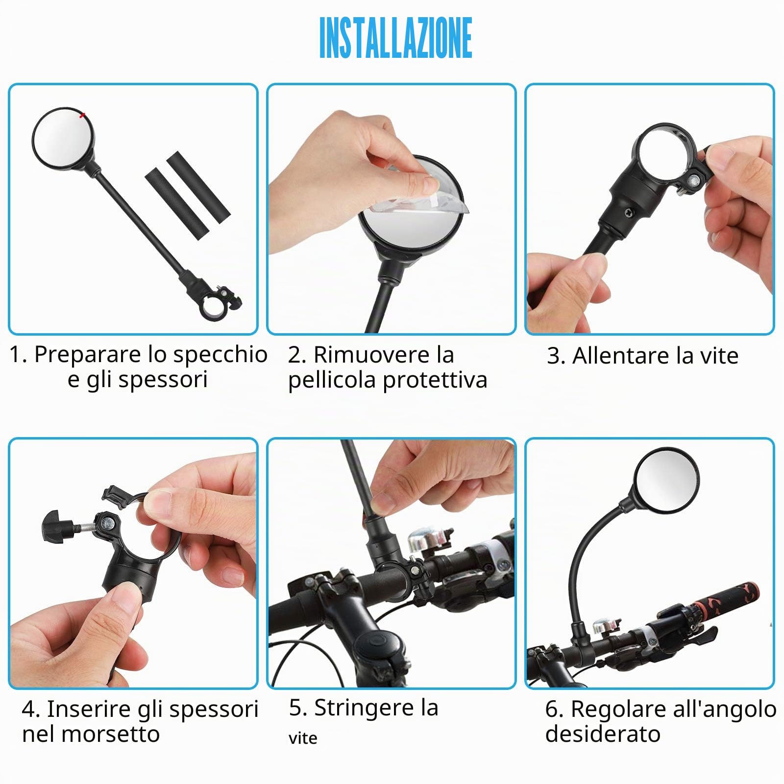 Yizhet 2 Pezzi Specchio Bici HD Convex Regolabile a 360 Gradi Specchietti Bici per Manubrio da 22,2 mm, Specchi per Bicicletta Sicurezza Posteriore Specchi, Bike Mirrors per Scooter MTB E-Bike, Moto