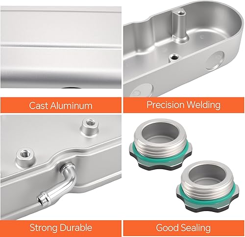 Miniatura 87 de Cubiertas de válvula de aluminio con aletas compatibles con bloque pequeño Chevy 58-86 Tall 327 350 400 - Plata pulida Plateado (sliver)