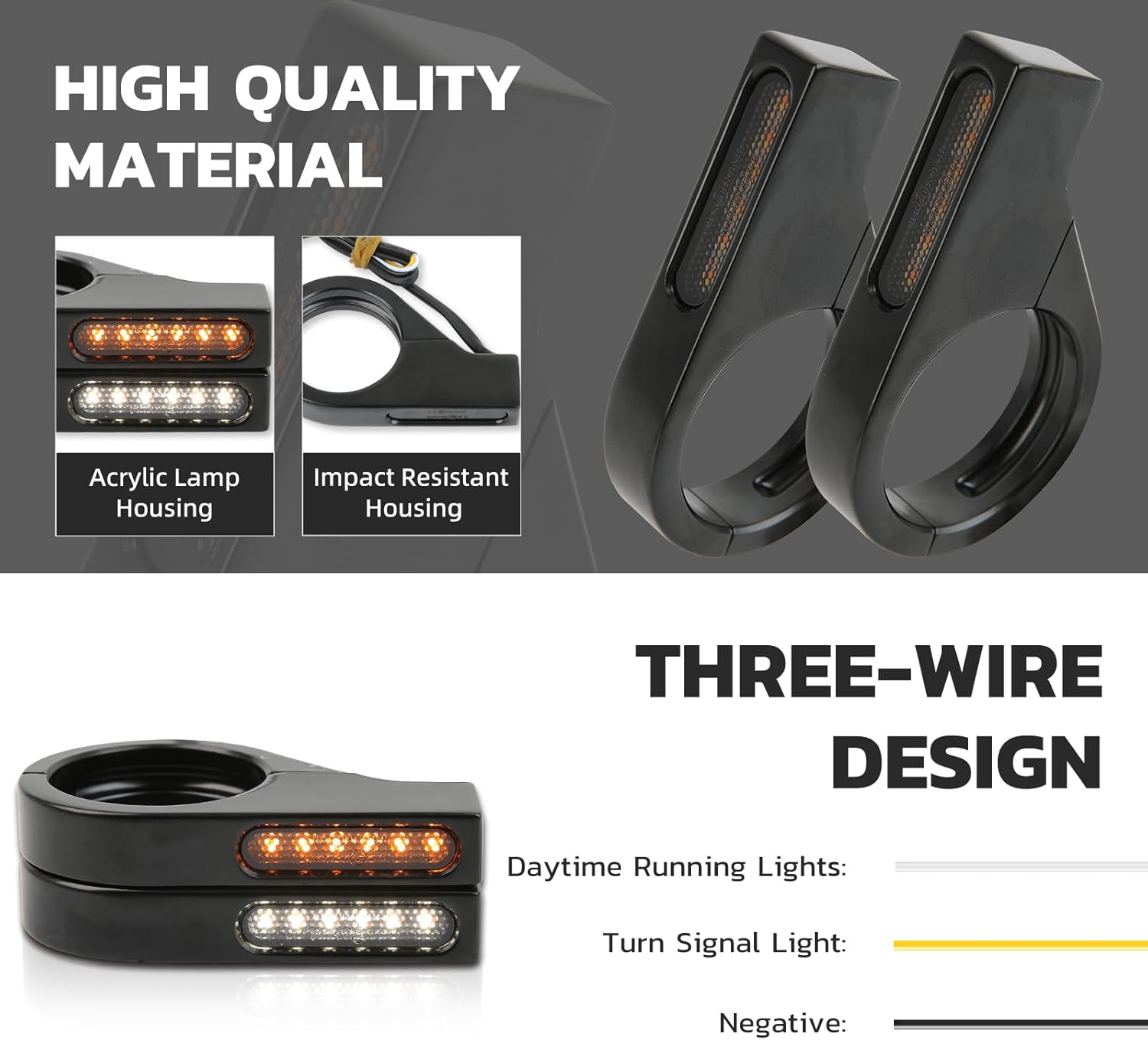 Rich Choices Motorcycle LED Turn Signal Light Indicators 40mm Front Fork Clamp Amber Lamp 12V Compatible with Honda Yamaha Harley Cruiser Bobber Chopper