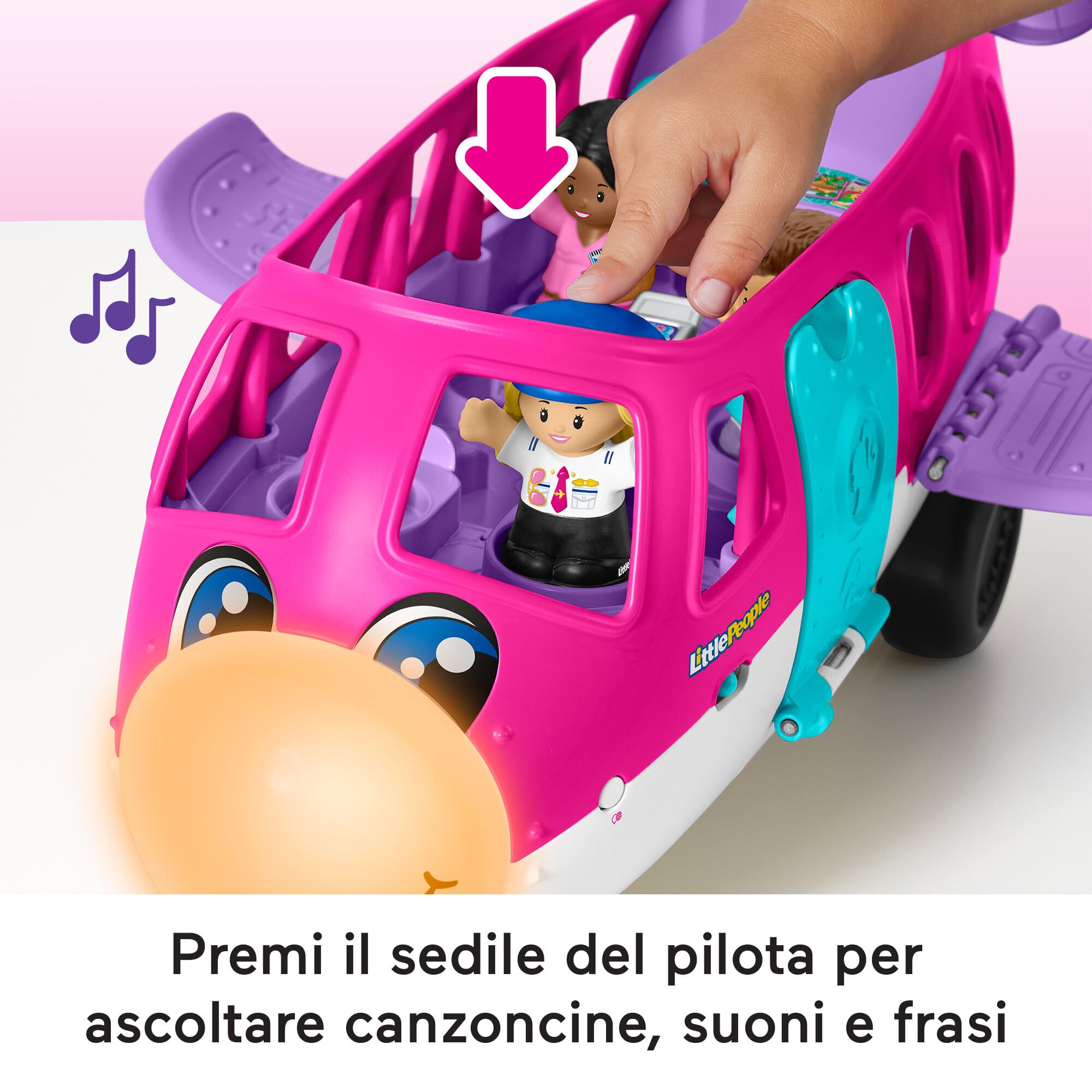 Fisher-Price Little People Barbie - Little Dream Plane, aereo con luci, suoni e scale pieghevoli, personaggi di Barbie e Ken e bagaglio, versione multilingue, giocattolo per bambini, 18+ mesi, HRC37