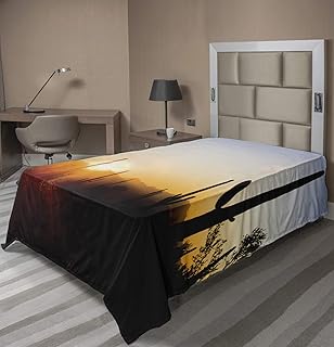 Lunarable Cactus Flat Sheet, Sunset Silhouette in Arizona Saguaro Nightfall Deserts Landscape Dry Area Dusk Time, Soft Comfortable Top Sheet Decorative Bedding 1 Piece, TwinXL Size, Multicolor