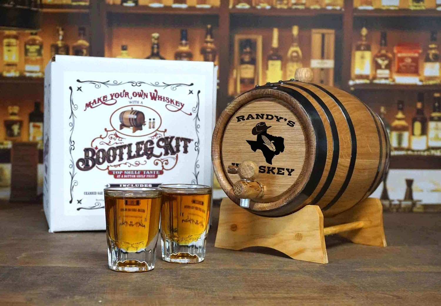 Personalized Whiskey Making Kit w/ 1 Liter Oak Aging Barrel and Texas Sweet Corn Alcohol Moonshine Essence - Charred Mini Whiskey Barrels (B268)