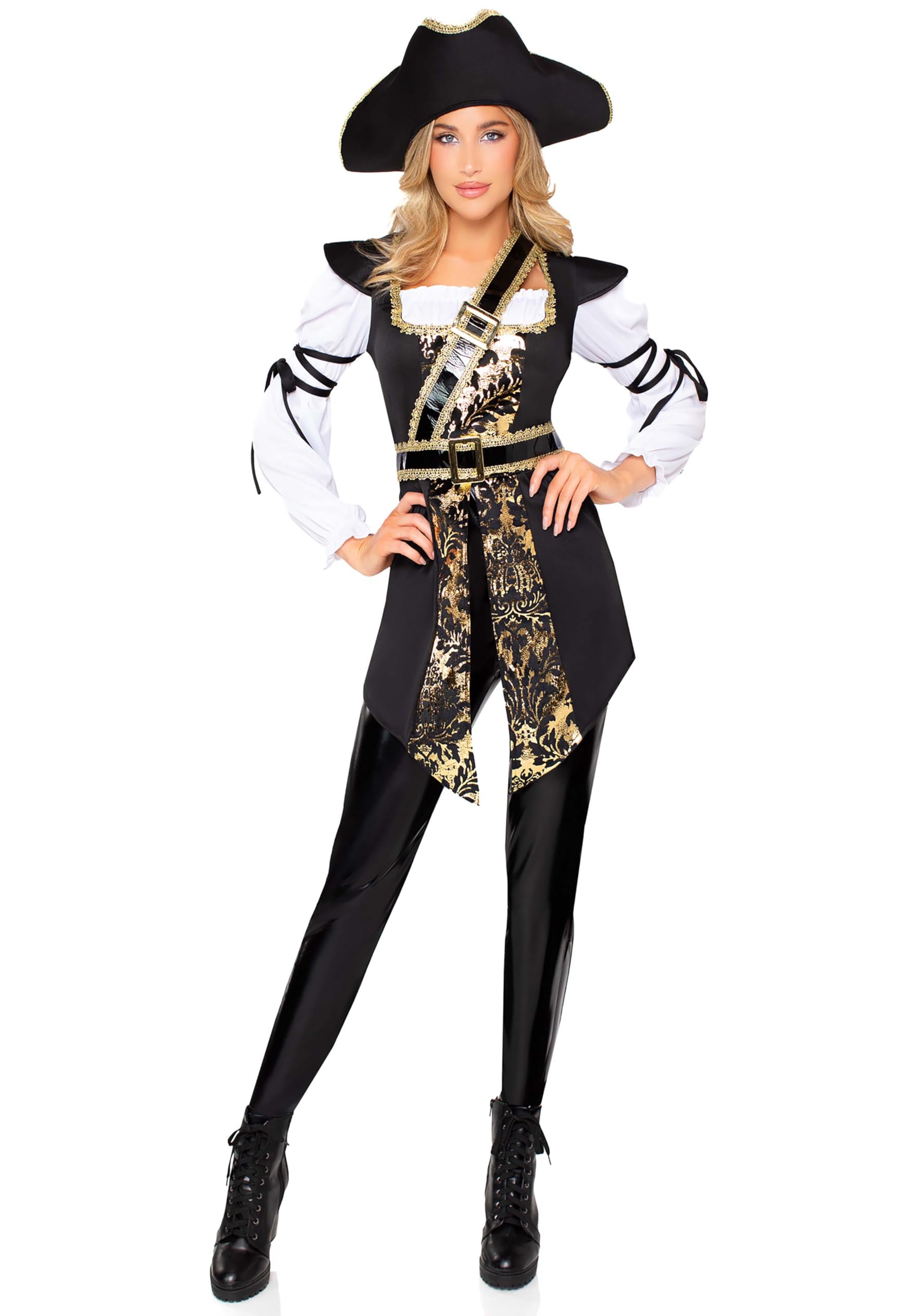 Leg Avenue Buccaneer Babe Pirate Tunic Costume for Women – Size S – Black & Gold