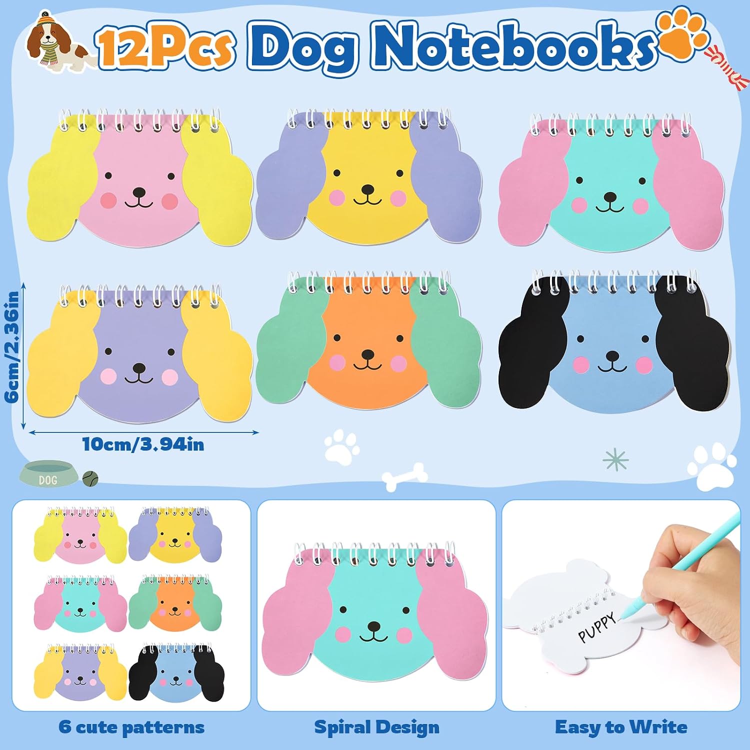 SNLN Dog Party Favors for Kids 12Set Paw Print Puppy Party Favors with Mini Notebooks Pens Dogs Figures Slap Bracelets, Boys Girls Birthday Gift Goodie Bags Stuffer Dog Themed Party Supplies Decor