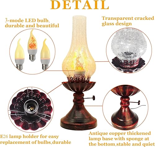 Miniatura 3 de Vintage Table Lamp - 3 Modes Dimmable Retro Rustic Desk Lamp with Crackle Glass Shade, Antique Victorian Style, E26 Bulb Included, Ideal for