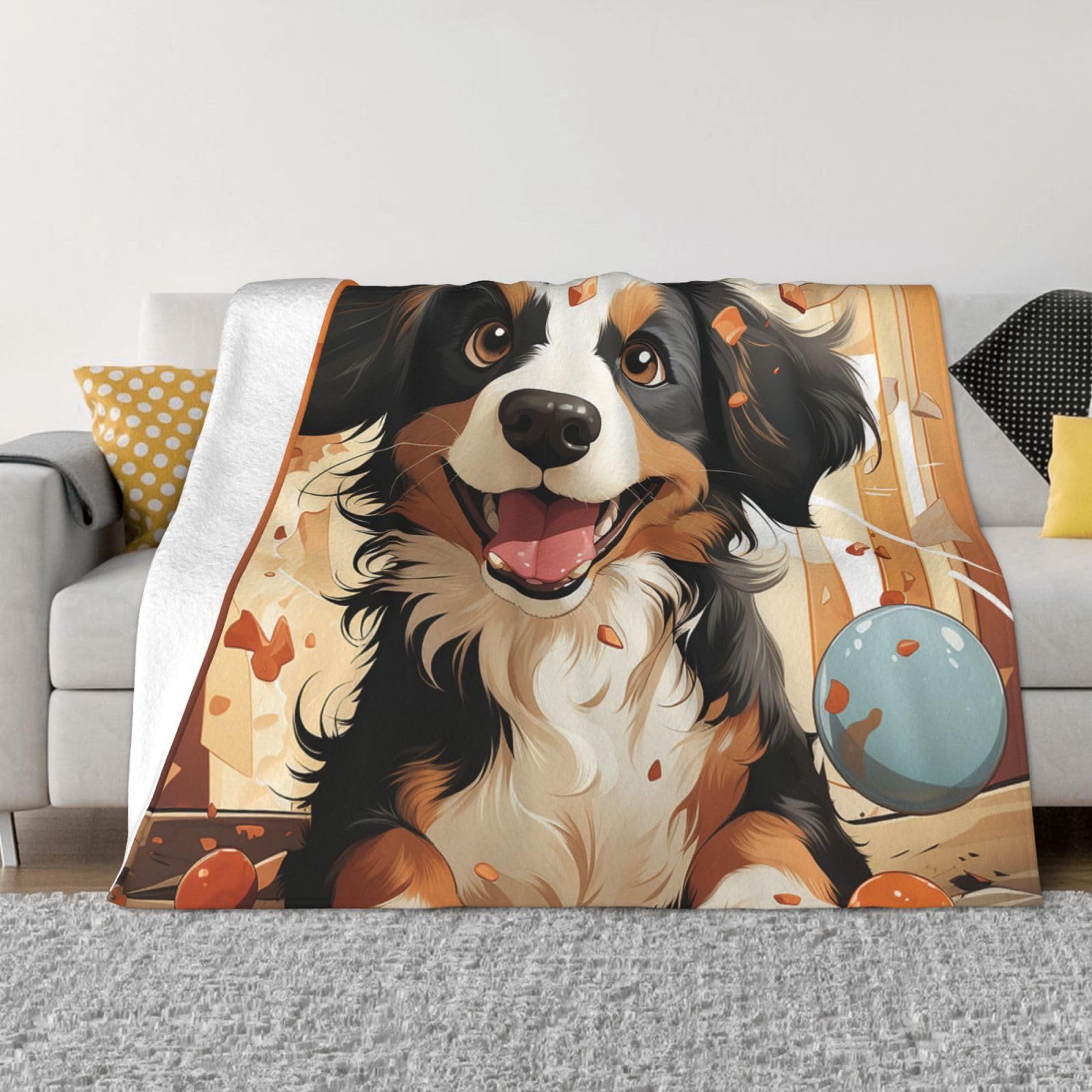 Couverture pour canapé motif chiot heureux plaid doux réconfortant pour enfants