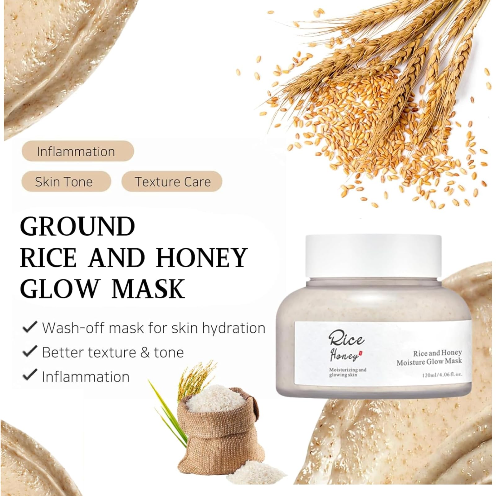 Rice Skin Care Set, Glass Skin Care Kit with Ground Rice & Honey Glow Mask, Rice Milk Toner, Arbutin Serum, Ginseng Eye Serum - Image 2