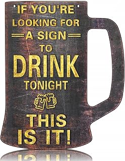 Funny Beer Mug Wall Sign - Whimsical Drinking Permission Plaque with 'Tonight's Libation Signal' Motif, Home Bar Decor & Man Cave Accessories | Humorous Bar Signs for Pub Wall & Tavern-Themed Gift