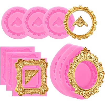 9 Pcs Vintage Baroque Photo Frame Silicone Molds, 3 Styles Picture Frame Fondant Molds for Cake Decorating, Cupcake Topper, Chocolate Candy & Polymer Clay Crafts