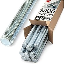 Threaded Rod M6 x 1000 mm Pack of 10 DIN 975/976 Full Thread Strength Class 4.8 Galvanised Steel Galvanised Metric Threaded Rod