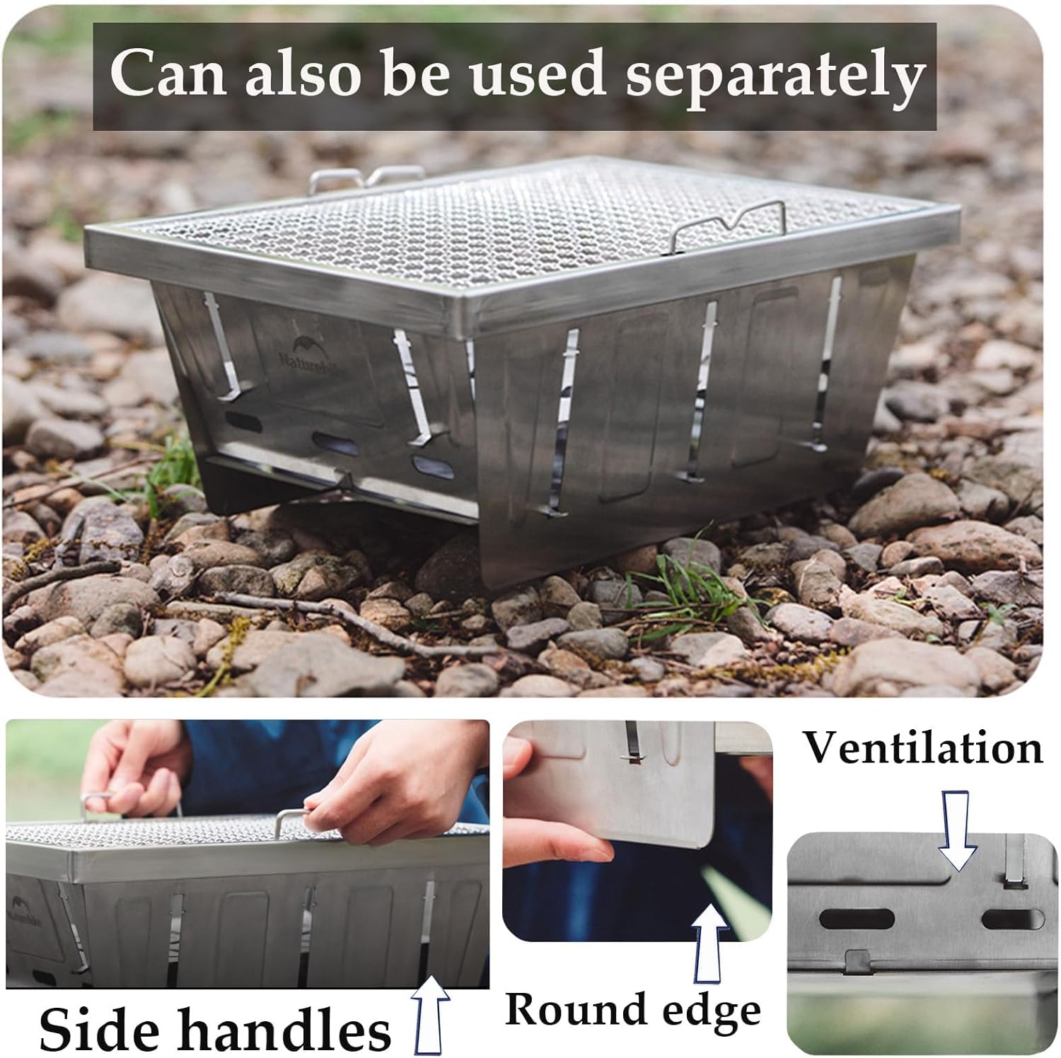 Naturehike - Griglia portatile a carbonella, pieghevole, portatile, per barbecue, mini affumicatore, piccola, per giardino, cortile, feste, picnic, viaggi, cucina all'aperto (piccola)