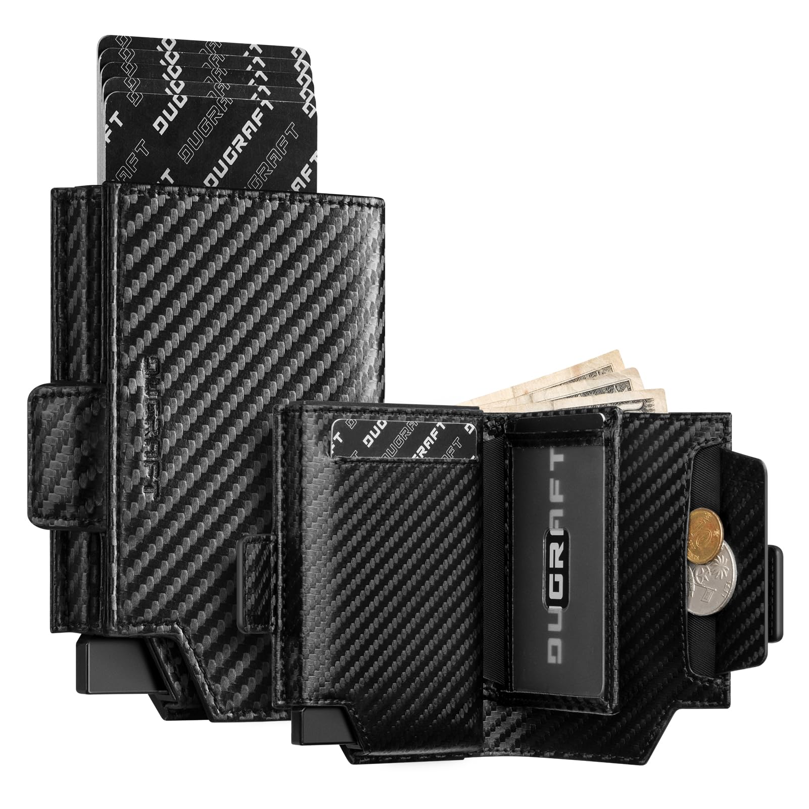DUGRAFT Slim Wallet mit Münzfach, Kartenetui mit Geldklammer, Card Holder Wallet for Man, RFID-blockierende Kartenhalter, Pop-Up Herren Geldbörse mit Ausweisfenster und Geldorganizer, Kreditkartenetui