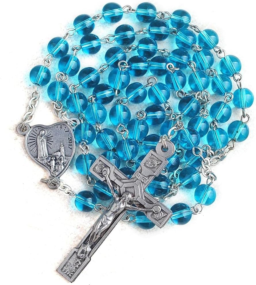 GenericMost Popular Color for Light Blue Rosary, Round Glass Beads Catholic Rosary with Fatima Medal
