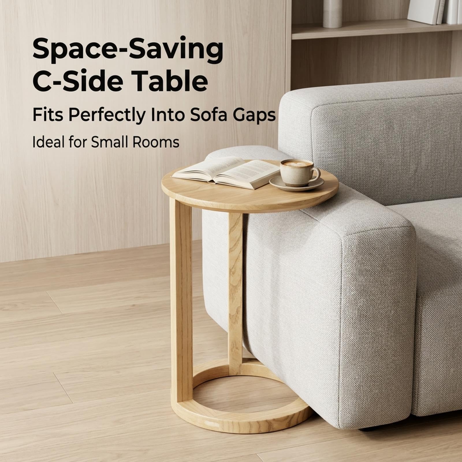 Table d'Appoint en C en Bois Massif avec Plateau Rond