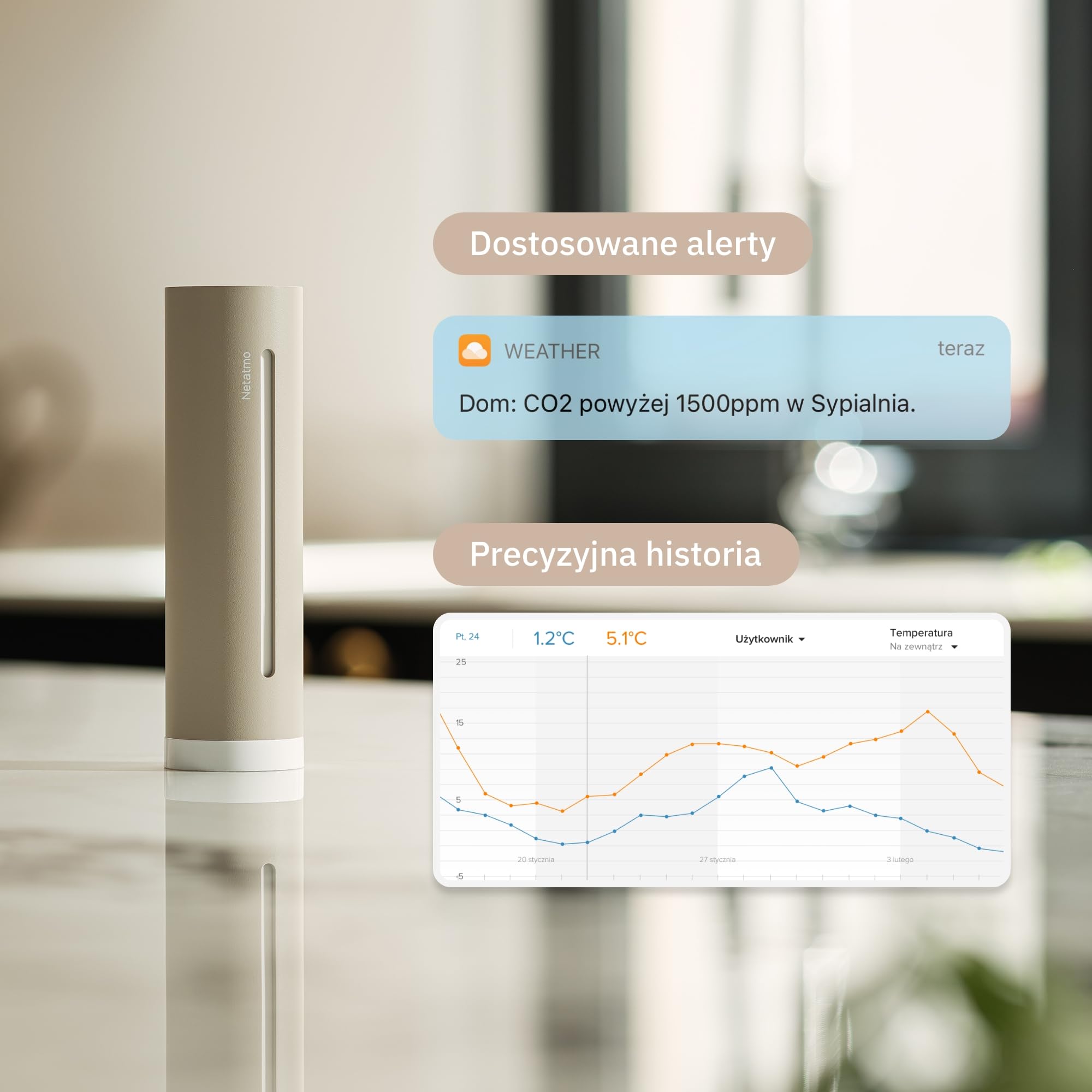 Netatmo Stacja pogodowa ORIGINAL 2. generacji | Czujniki wewnętrzne i zewnętrzne | Temp, wilgotność, jakość powietrza, UV | Prognoza pogody | Kompatybilna Apple, Alexa, Google - Piaskowy - NWS-S-EC