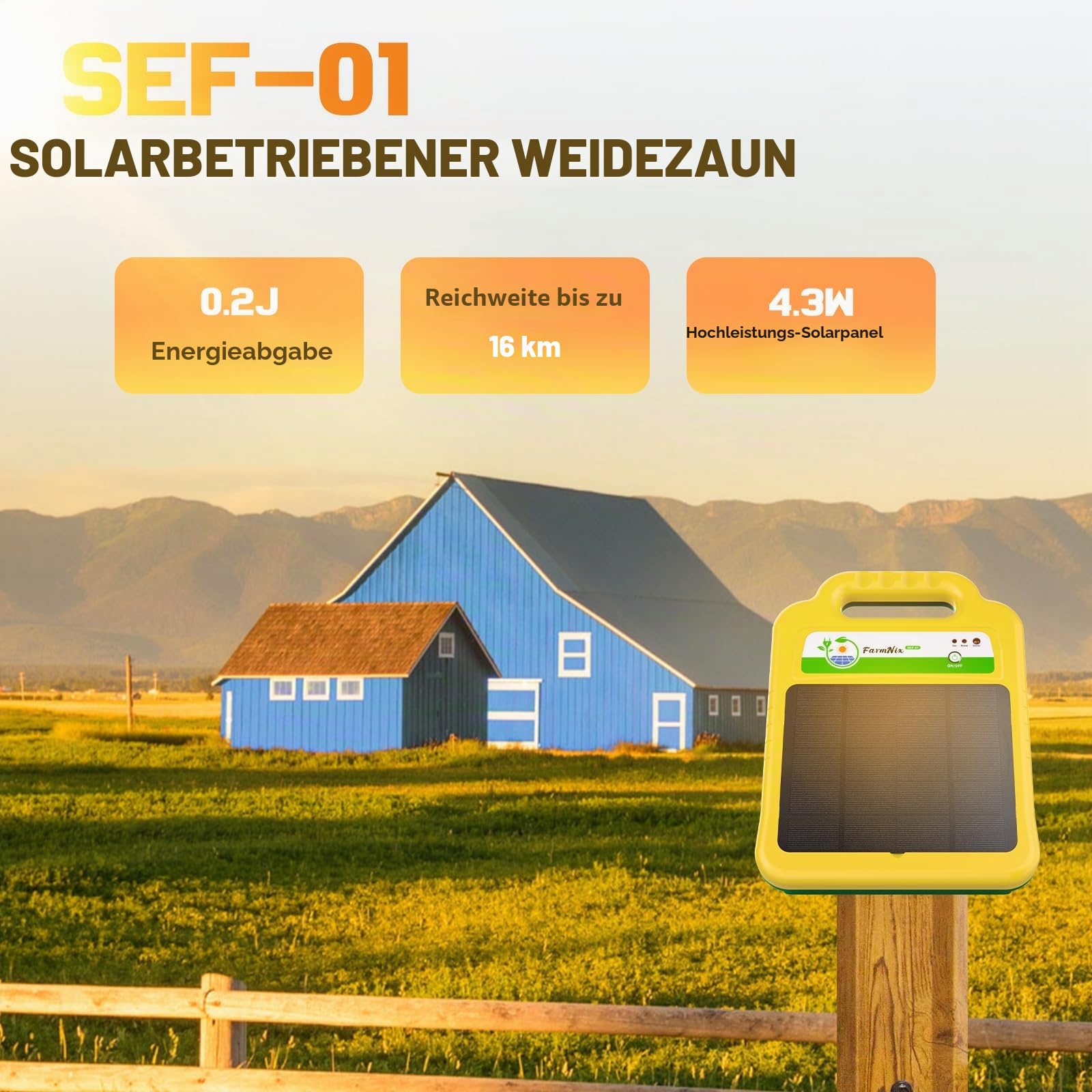 220V Solar Weidezaungerät,IP55 Wasserdicht,Eingebaute 10400mah Lithiumbatterie,16KM Niedrige Impedanz Spitzenspannung 8000V für Geflügel,Vieh,Steuergerät zum Schutz von Gärten und Grundstücken