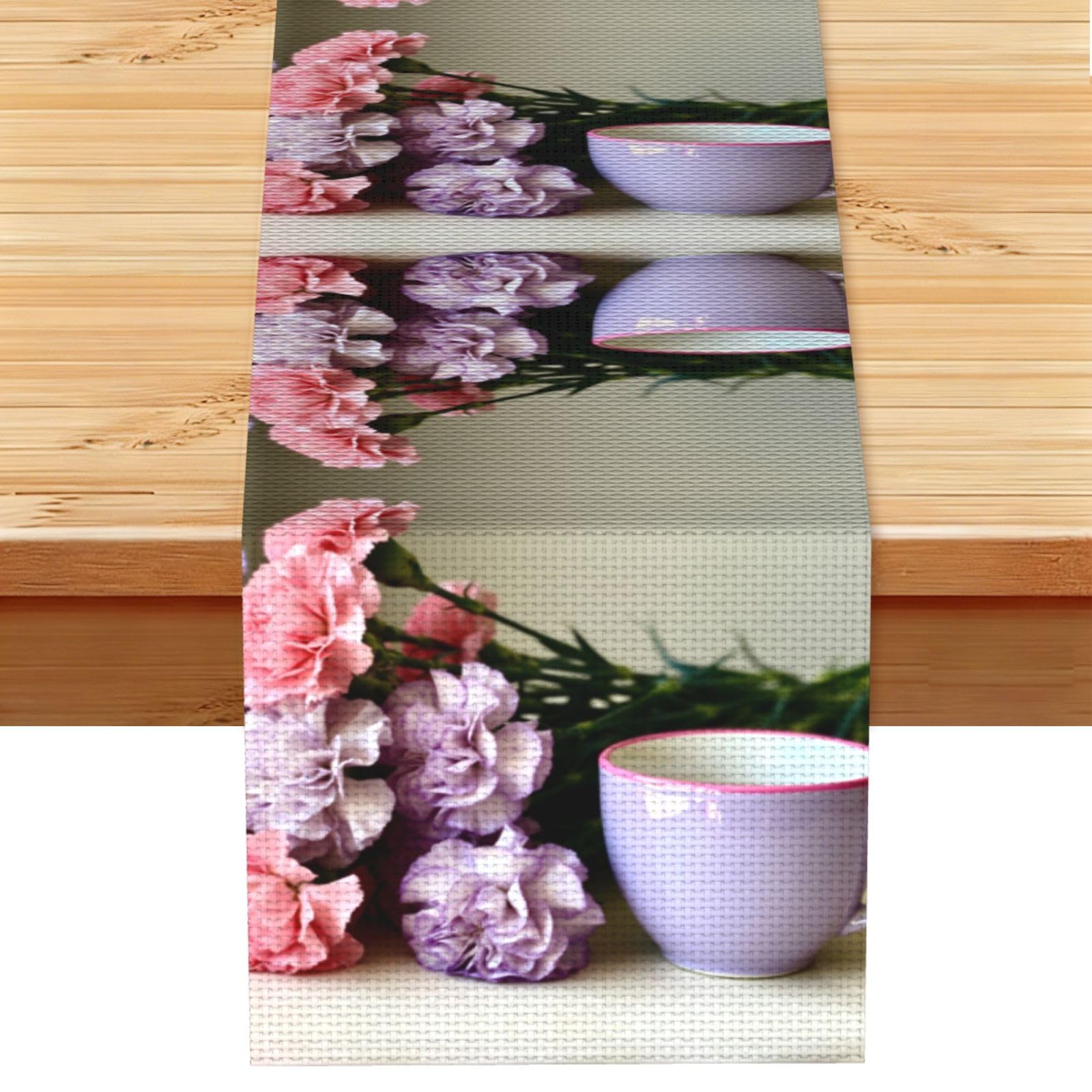 Bouquet Linen Look Table Runner 13x72-Wrinkle Resistant Farmhouse Style for Dining Table Decor