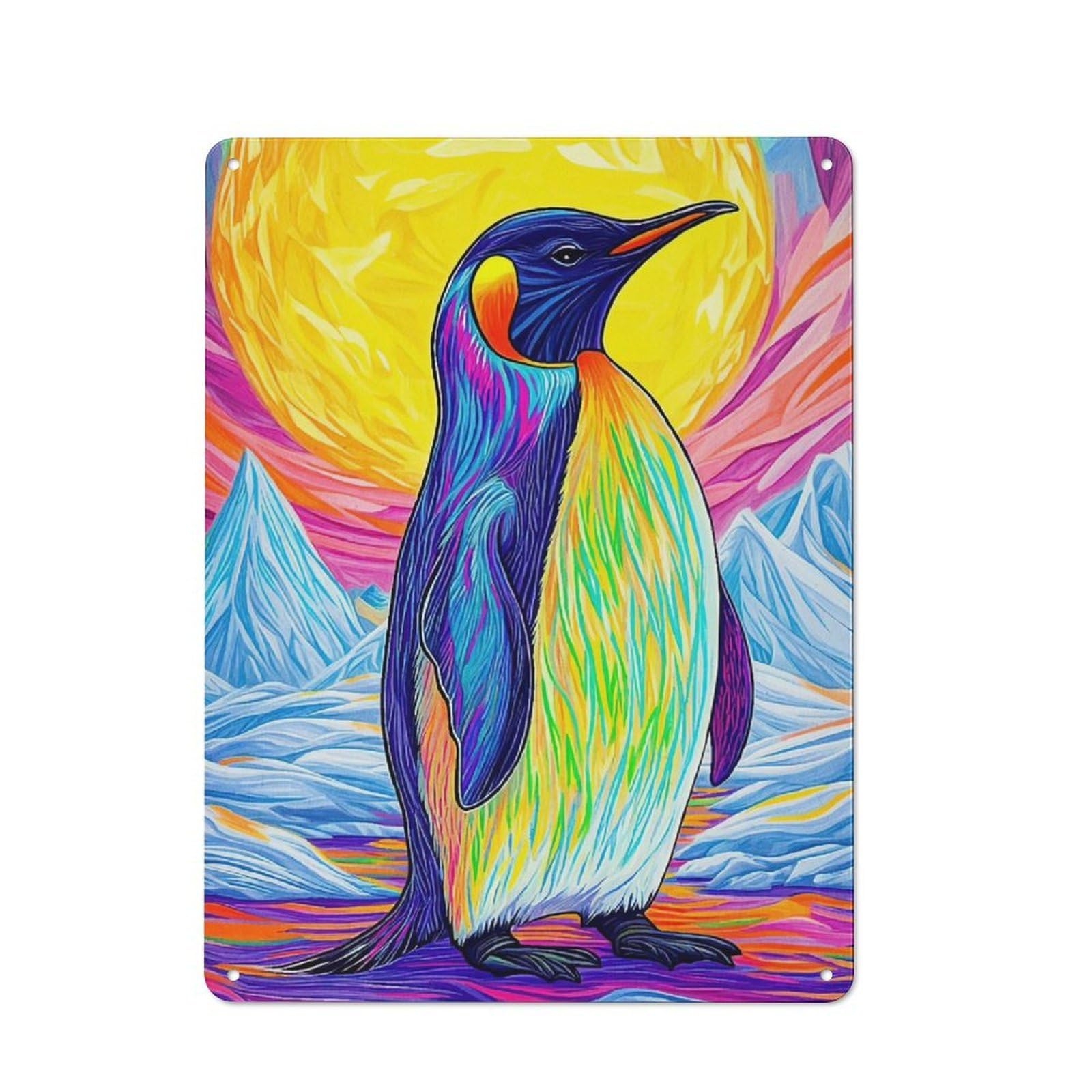 Junmoney Penguin Arctic Landscape Man Cave Tin Wall Sign, Wall Decor For Workshop, Shed And Game Room, 40X30cm