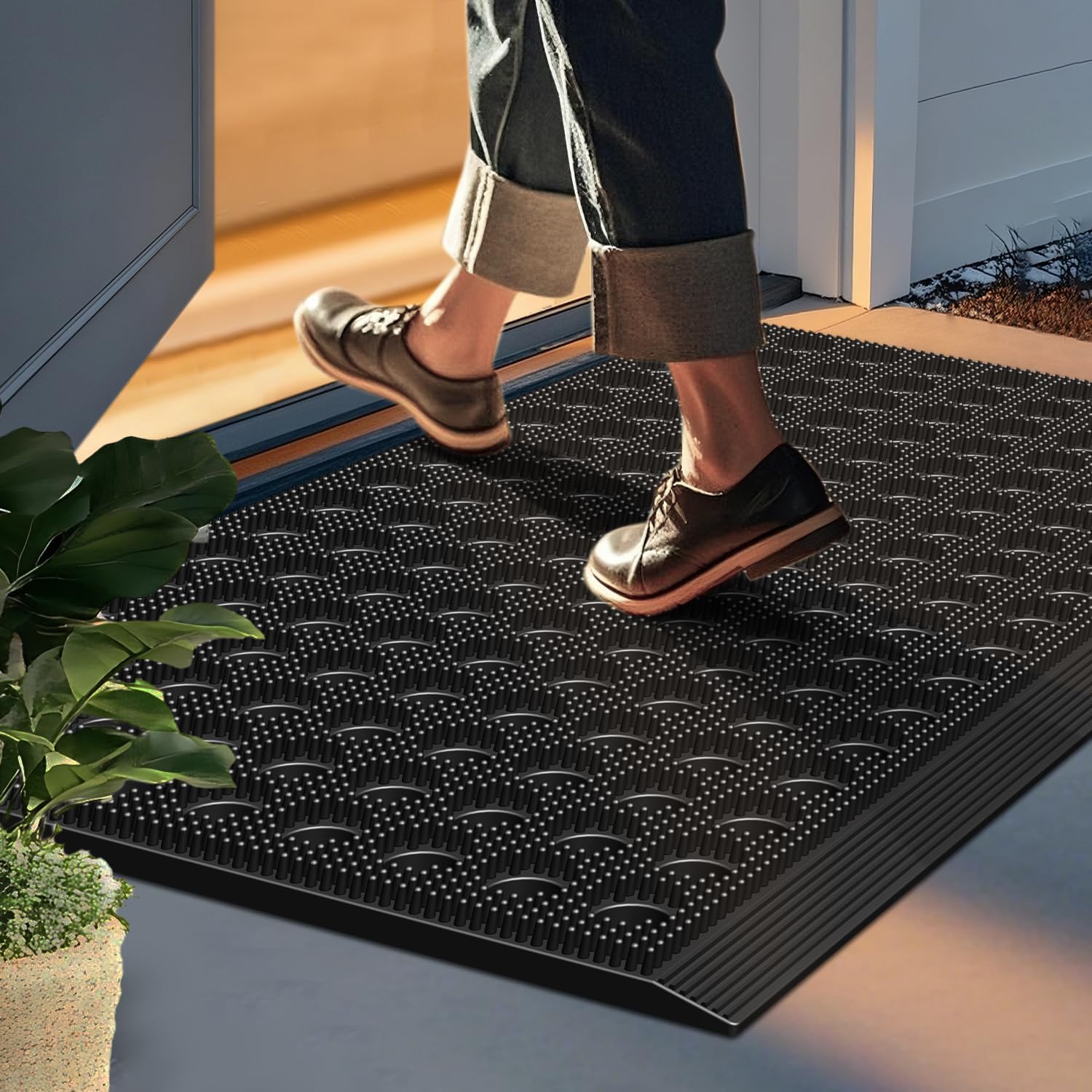 Mibao Front Door Mat Outside Entrance, Heavy Duty Welcome Rubber Doormat Waterproof, All Weather Dirt Trapper Non-Slip Drainage Doormat, Entry Mat for Garage Home Pool Commercial, 17" x 29.5", Black - Image 8