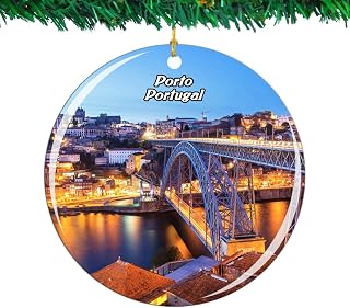Portugal Bridge of Dom Luis I Porto Christmas Ornament City Travel Souvenir Collection Double Sided Porcelain 2.85 Inch Hanging Tree Decoration