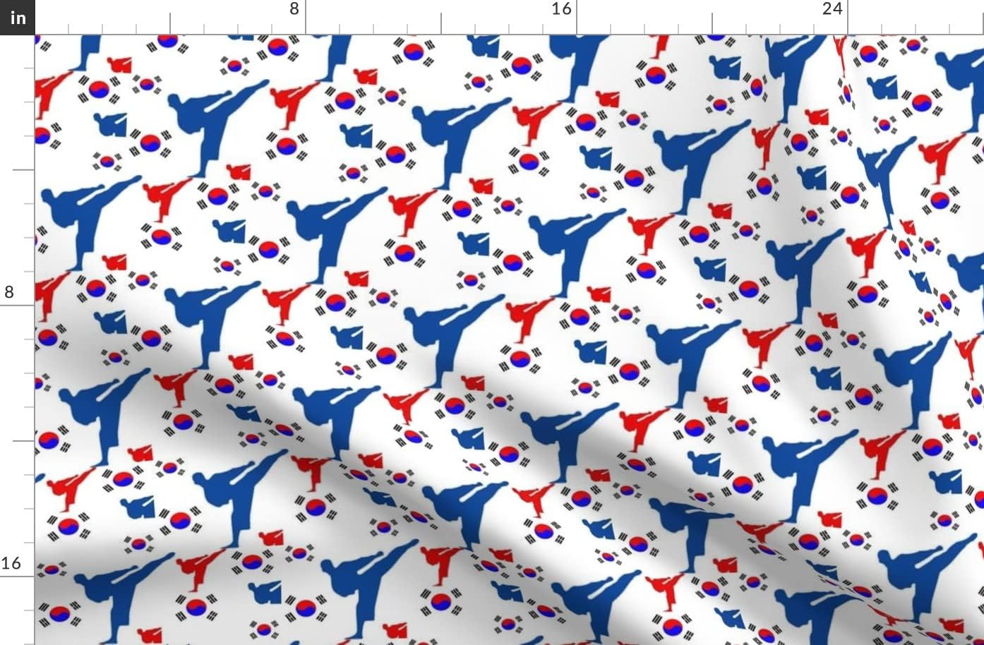 Spoonflower Fabric - Martial Arts Karate Red White Blue Printed on Organic Cotton Sateen Fabric by The Yard - Sewing Quilting Apparel Home Decor