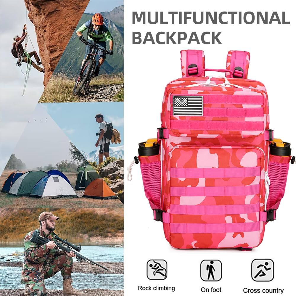 45L Military Tactical Backpacks 3 Days Assault Pack Bag Fitness Rucksack 3 Day Bug Out Bag Hiking Treeking Molle Daypack (Rose Red CP) - Image 5