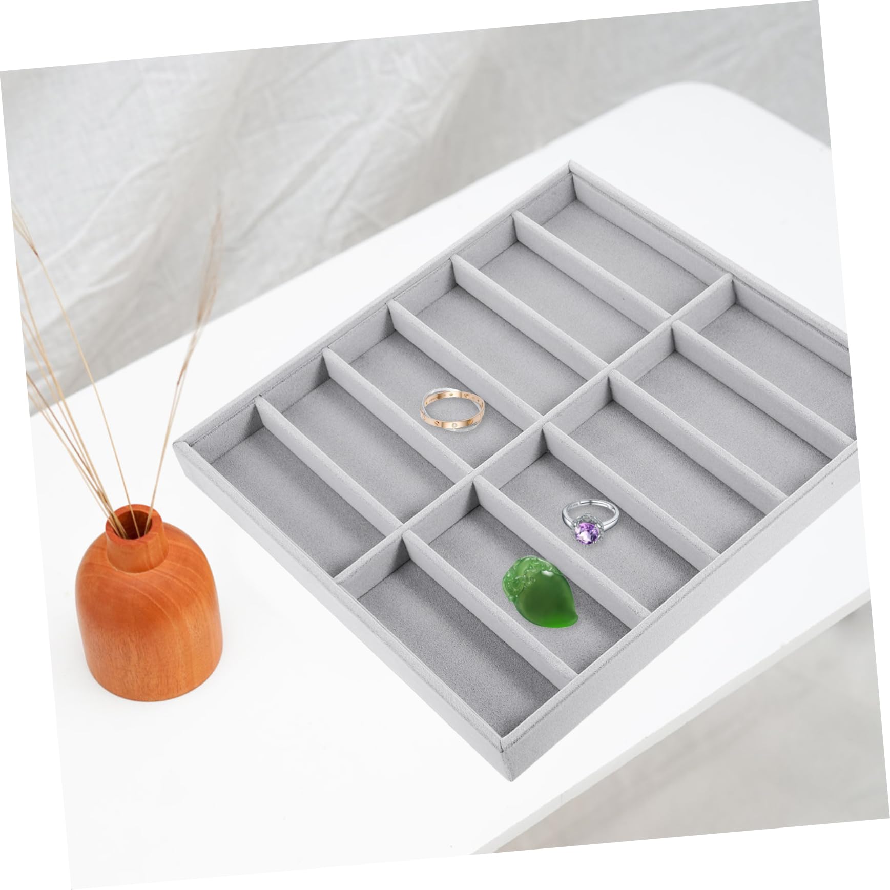 ABOOFAN Plateau de Rangement Empilable en Velours Couleur Neutre 12 Compartiments pour Lunettes de Soleil, Organisateur D'accessoires pour Ambiance Estivale sur Bureau de Boutique