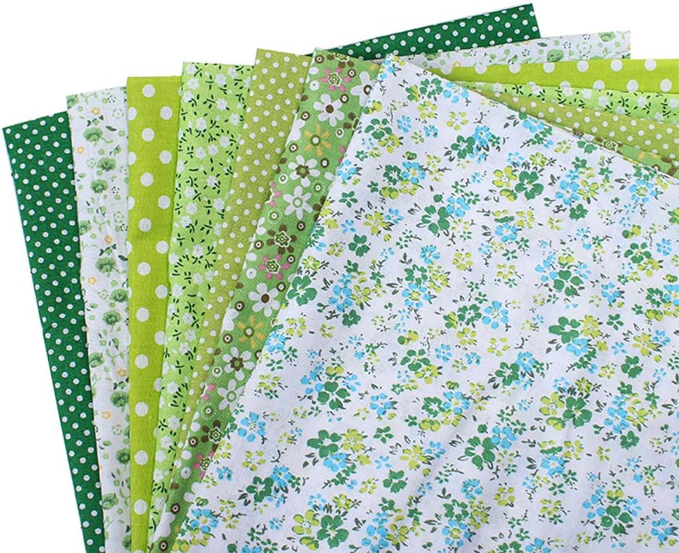 collectvoice 7Pcs Cotton Fabric Sewing Plain Cloth Floral Patchwork for DIY Quilting Bags Handkerchief Arts Crafts (25x25cm) Green