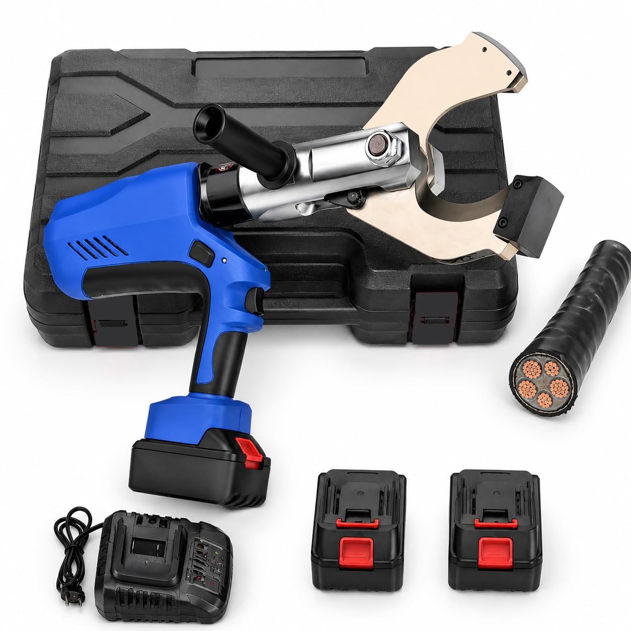 Electric Cordless Cable Cutter, Hydraulic Wire Cutter with LED Display, Dual 18V 4.0Ah Battery, High Shear Force 150KN-250KN, for Copper Aluminum Armored Wire Cutting(120C)