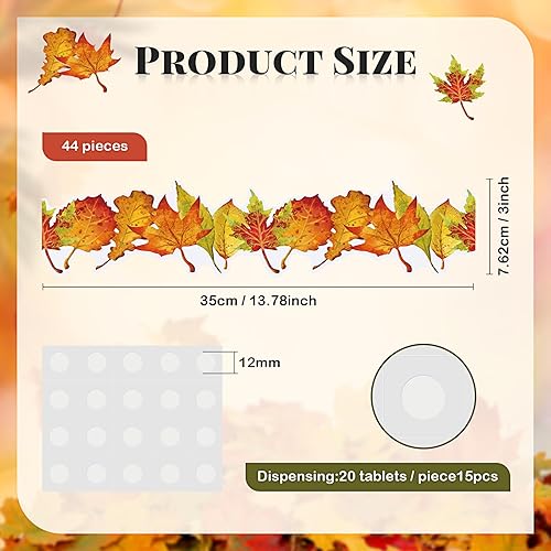 Miniatura 2 de 44 piezas de 50.5 pies de borde de hoja de arce de otoño para el día de Acción de Gracias, color naranja con 15 puntos de pegamento para el aula,