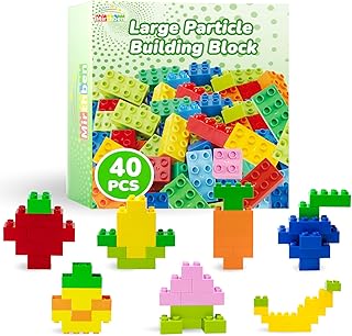 Mirthben Jeu de 40 Grands Blocs de Construction Compatibles Duplo - Jouet Éducatif Enfant 3 Ans et Plus - 8 Couleurs Vives - Cadeau Créatif pour Filles et Garçons