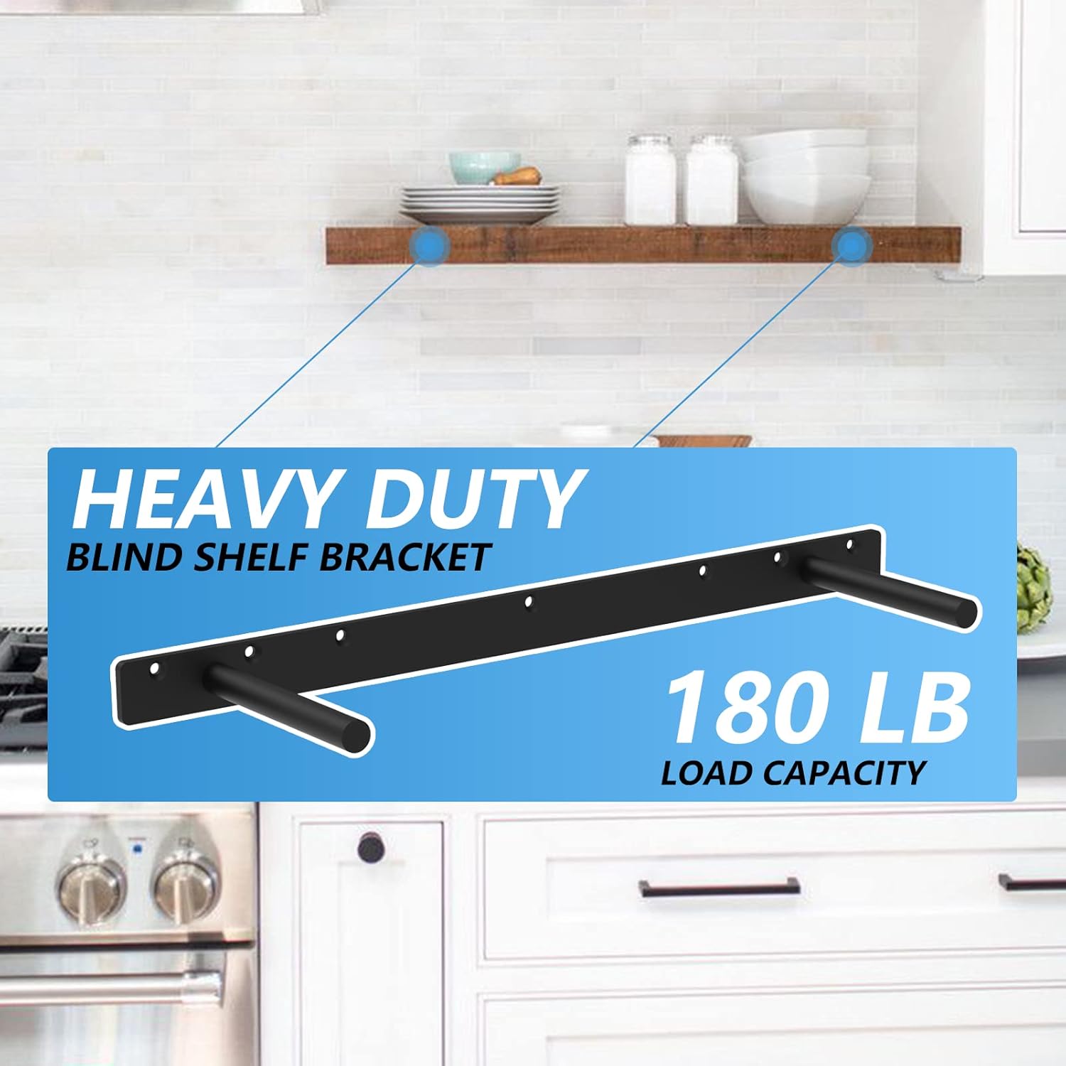 23 Inch Heavy Duty Blind Wall Mount Floating Shelf Bracket - Hidden Shelf Bracket with 150 LB Weight Capacity -3/4 Inch Solid Steel Support Rods
