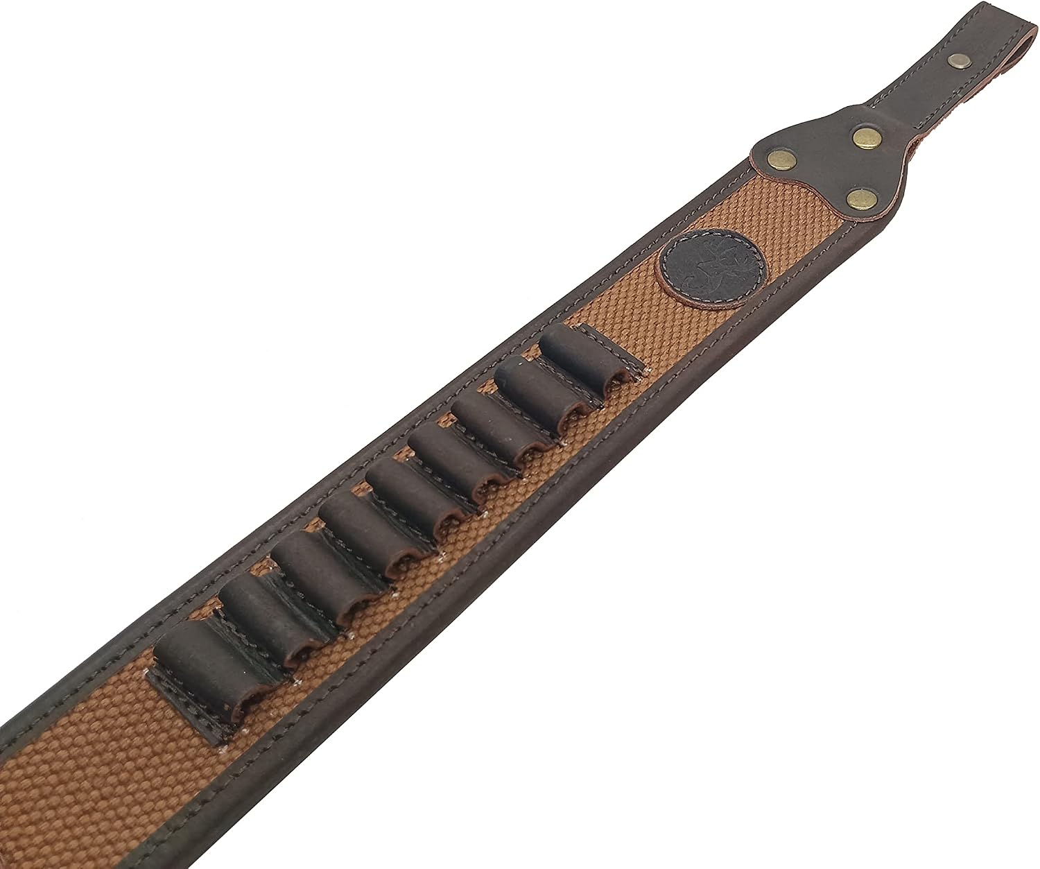 CALYX Hunting Rifle Bandolier Sling Canvas & Leather Gun Strap with Cartridge Ammo Holder for 1 inch Gun Swivel 308 223 30-30 30.06 45-70 357
