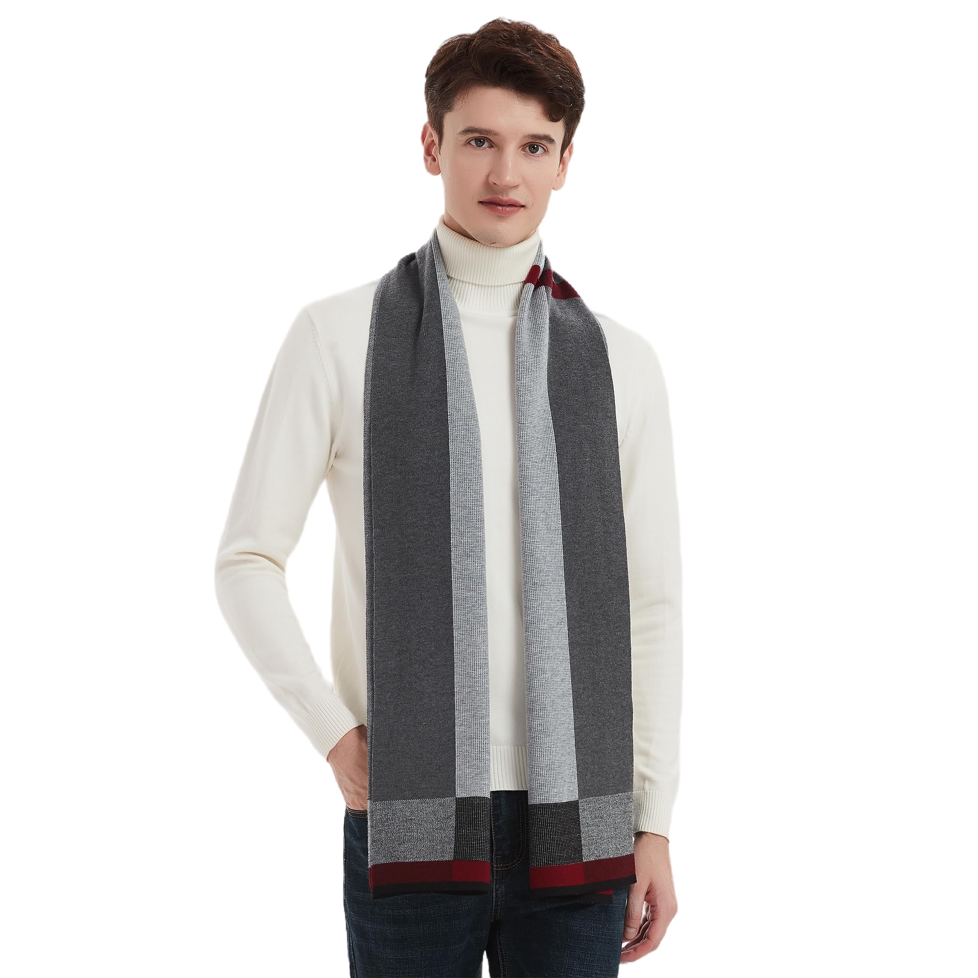 BMVMBMen Winter Cashmere Scarf Wool Soft Warm Knitted Plaid Scarves for Men