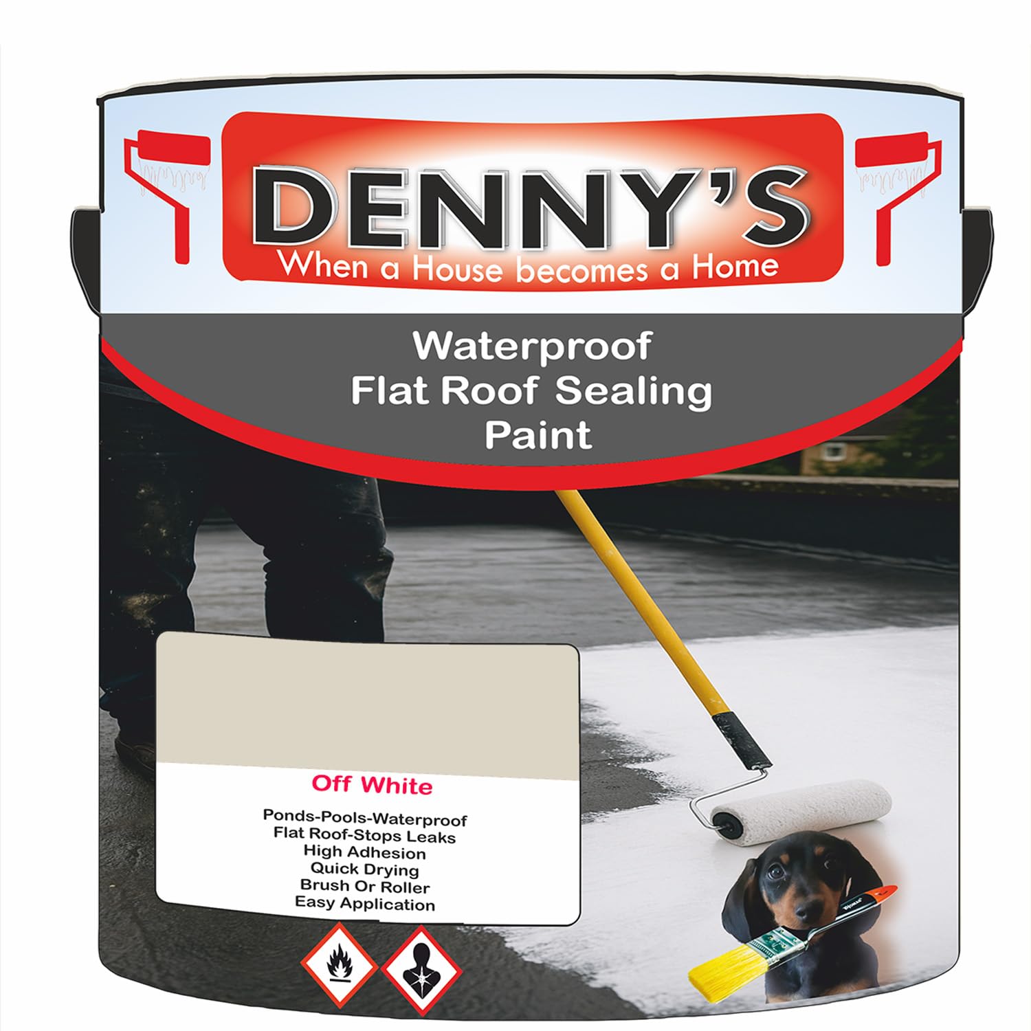 SCOOBYS PAINTS BACK IN THE MIX Chlorinated Rubber Flat Roof Paint – Waterproof Roof Sealer & Leak Repair Coating, Quick Drying, High Adhesion (Off White, 1 Litre Tin) — image 1