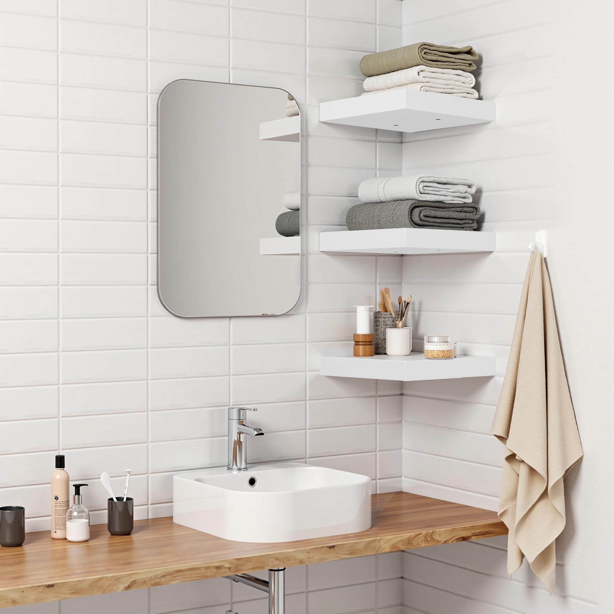 Estantes Flotantes Estantes de Pared Juego de 3 Compactos de 20 x 20 Cm de Tablero de Fibra de Densidad Media para Salón, Cocina, Pasillo, Blanco
