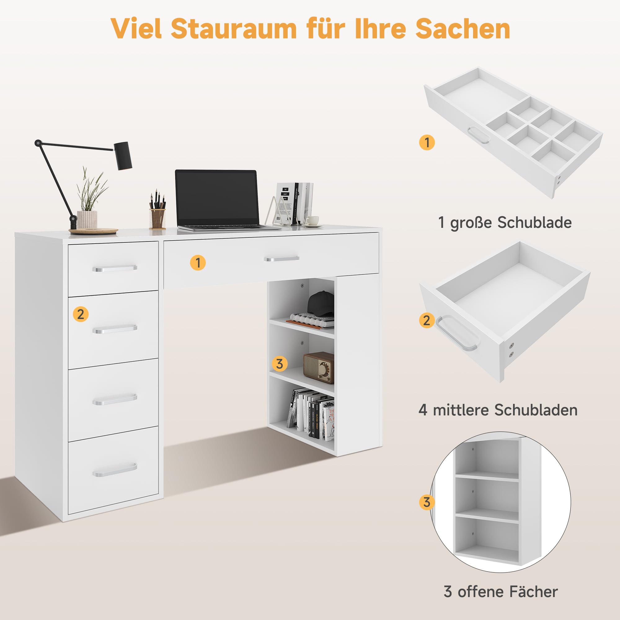Bureau Computertafel A-6 90 Cm Rechts Wit/Eiken Sonoma - Praktisch & Stijlvol Met 3 Lades En Uitschuifbaar Toetsenbordblad