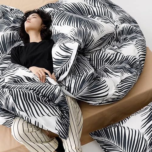 Miniatura 5 de Pureant Juego de edredón botánico tamaño matrimonial para mujeres y niñas, ropa de cama bohemia con hojas negras, edredones suaves y vintage de