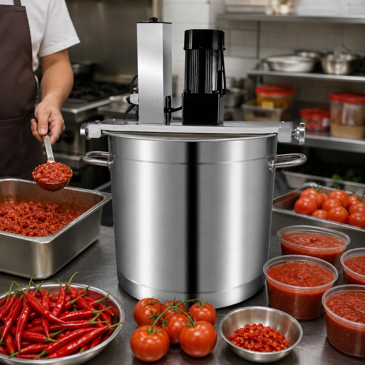 Máquina mezcladora de mermelada automática comercial con cuchillas raspadoras de doble capa para producción de salsas, dulces, relleno y pasta