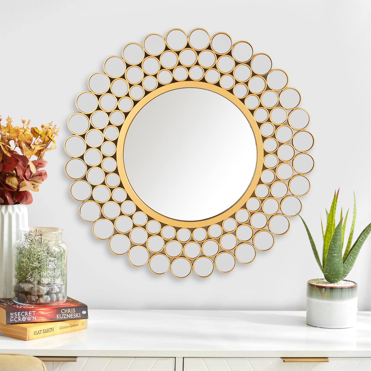 Home Centre Corsica Reflection Gold Glass Round Mirror-picture-11