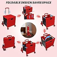 Vista 137 de FELICON SELORSS - Carrito plegable portátil con ruedas para subir escaleras y ruedas giratorias de 360°, mango telescópico, caja de plástico