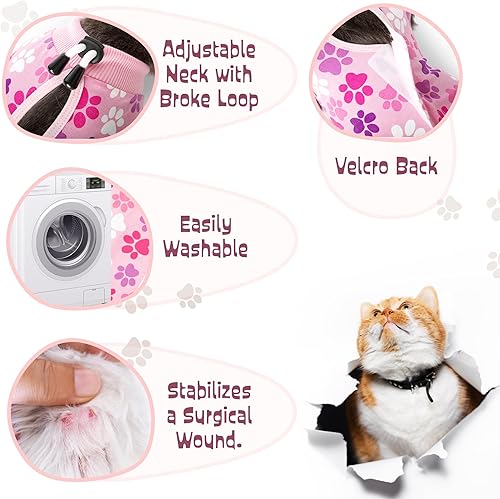 Miniatura 2 de Traje de recuperación para gatos traje de recuperación de cirugía de gato rosa para mujer con diseño de huellas - Traje de recuperación de gato