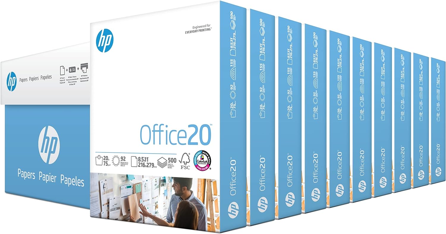 HP Printer Paper | 8.5 x 11 Paper | Office 20 lb |10 Ream – 5,000 Sheets | 92 Bright | Made in USA – FSC Certified | 112101C HP Printer Paper | 8.5 x 11 Paper | Office 20 lb |10 Ream – 5,000 Sheets | 92 Bright | Made in USA – FSC Certified | 112101C