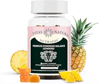 NUTRAJOY Premium Feminine Balance Gummies, for Women's Ph Health, Vaginal Wellness Support, Immune Support, Energy Support, Hawaiian Pineapple, Vegan Gluten-Free, 60 Gummies