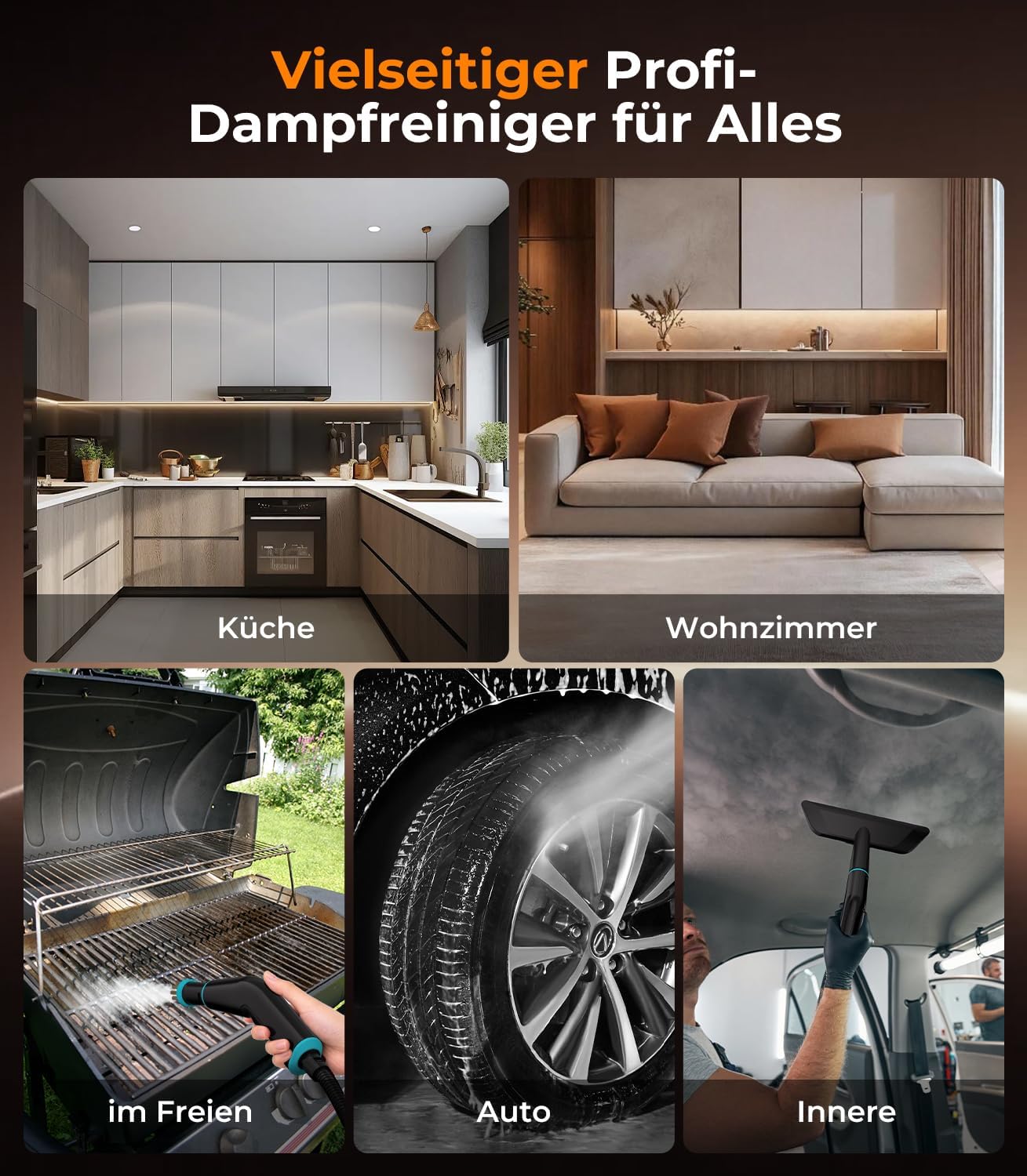 14-IN-1 Dampfreiniger Handgerät【99,99% Keimreduktion-Führende Deutsche SPJ Technik】【9-Sekunden Turbo-Dampf-Intelligent Turbo Steam System】Dampfreiniger für Alles,Dampfbesen für Boden, Küche etc.