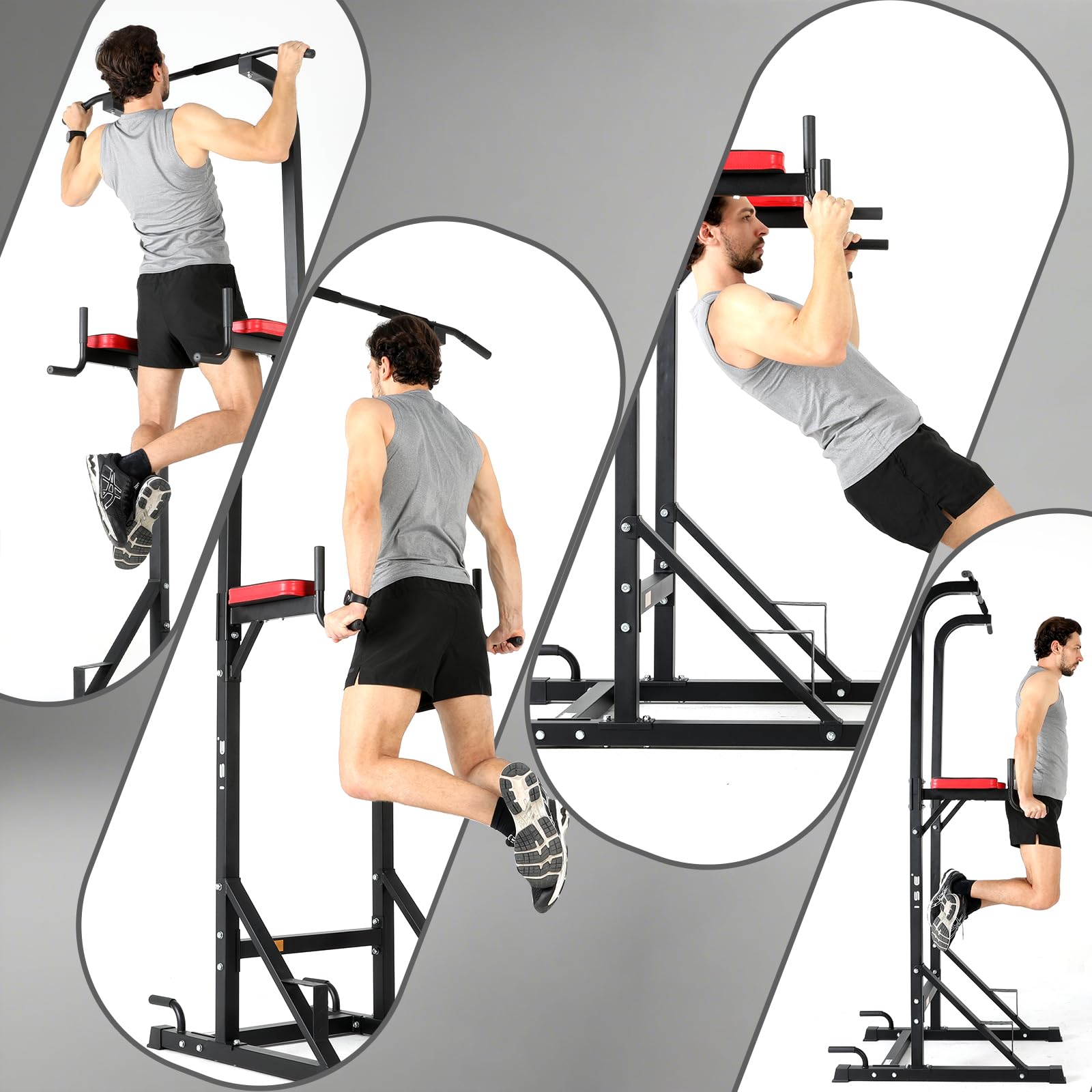ISE 5 in1 Chaise Romaine Power Tower Workout Dip Station de Traction Station Musculation pour Entraînement Domicile, Pull Up Fitness Multifonction Chaise Romaine Musculation&Barre de Traction sur Pied